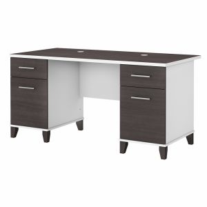 Bush Furniture - Somerset 60W Office Desk with Drawers in White and Storm Gray - WC81028K