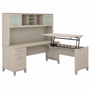 Bush Furniture - Somerset 72W 3 Position Sit to Stand L Shaped Desk with Hutch in Sand Oak - SET015SO