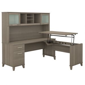 Bush Furniture - Somerset 72W 3 Position Sit to Stand L Shaped Desk with Hutch in Ash Gray - SET015AG