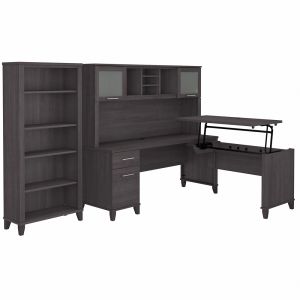 Bush Furniture - Somerset 72W 3 Position Sit to Stand L Shaped Desk with Hutch and Bookcase in Storm Gray - SET017SG
