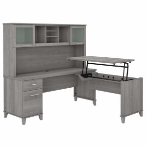 Bush Furniture - Somerset 72W 3 Position Sit to Stand L Shaped Desk with Hutch in Platinum Gray - SET015PG