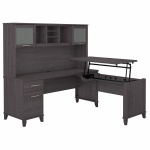 Bush Furniture - Somerset 72W 3 Position Sit to Stand L Shaped Desk with Hutch in Storm Gray - SET015SG