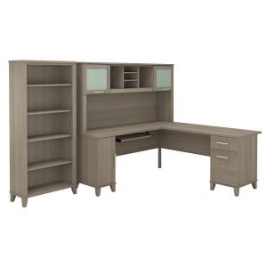 Bush Furniture - Somerset 72W L Shaped Desk with Hutch and 5 Shelf Bookcase in Ash Gray - SET011AG