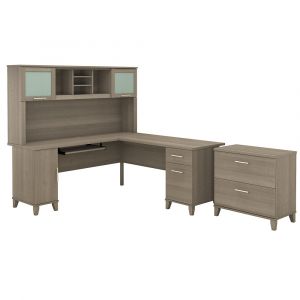 Bush Furniture - Somerset 72W L Shaped Desk with Hutch and Lateral File Cabinet in Ash Gray - SET009AG