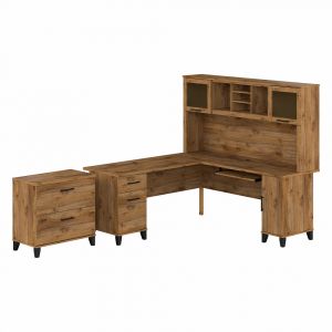 Bush Furniture - Somerset 72W L Shaped Desk with Hutch and Lateral File Cabinet in Fresh Walnut - SET009FW