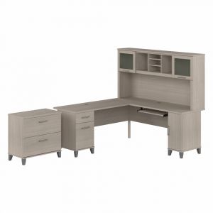 Bush Furniture - Somerset 72W L Shaped Desk with Hutch and Lateral File Cabinet in Sand Oak - SET009SO