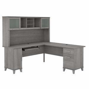 Bush Furniture - Somerset 72W L Shaped Desk with Hutch in Platinum Gray - SET001PG