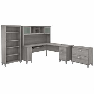 Bush Furniture - Somerset 72W L Shaped Desk with Hutch, Lateral File Cabinet and Bookcase in Platinum Gray - SET012PG