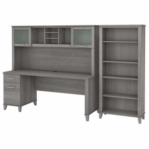Bush Furniture - Somerset 72W Office Desk with Hutch and 5 Shelf Bookcase in Platinum Gray - SET020PG