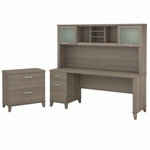 Bush Furniture - Somerset 72W Office Desk with Hutch and Lateral File Cabinet in Ash Gray - SET019AG