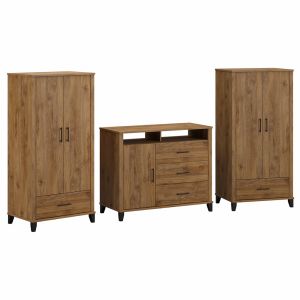 Bush Furniture - Somerset  Armoire Cabinets and Media Chest in Fresh Walnut - SET038FW