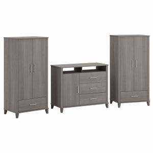 Bush Furniture - Somerset  Armoire Cabinets and Media Chest in Platinum Gray - SET038PG