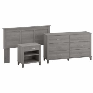 Bush Furniture - Somerset  Full/Queen Headboard w 6 Drawer Dresser and Nightstand in Platinum Gray - SET003PG