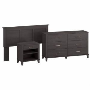 Bush Furniture - Somerset  Full/Queen Headboard w 6 Drawer Dresser and Nightstand in Storm Gray - SET003SG