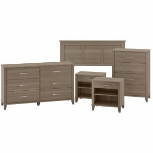 Bush Furniture - Somerset  Full/Queen Headboard w Dressers and Nightstands in Ash Gray - SET036AG