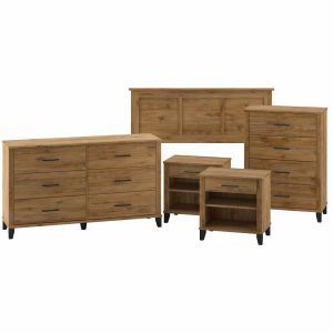 Bush Furniture - Somerset  Full/Queen Headboard w Dressers and Nightstands in Fresh Walnut - SET036FW
