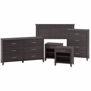 Bush Furniture - Somerset  Full/Queen Headboard w Dressers and Nightstands in Storm Gray - SET036SG