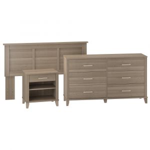 Bush Furniture - Somerset Headboard, Dresser and Nightstand Bedroom Set in Ash Gray - SET003AG