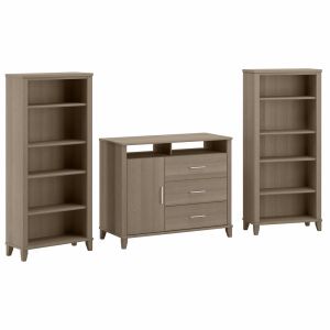 Bush Furniture - Somerset Office Credenza w Bookcases in Ash Gray - SET040AG