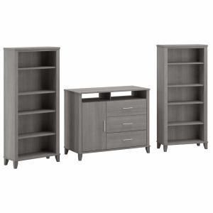 Bush Furniture - Somerset Office Credenza w Bookcases in Platinum Gray - SET040PG