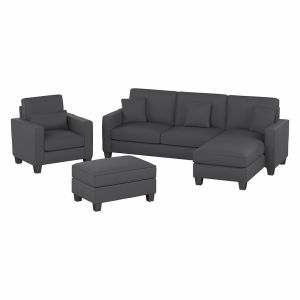 Bush Furniture - Stockton 102W Reversible Chaise Sectional, Accent Chair and Ottoman in Charcoal Gray Herringbone Fabric - SKT021CGH