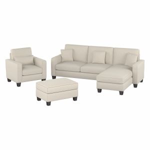 Bush Furniture - Stockton 102W Reversible Chaise Sectional, Accent Chair and Ottoman in Cream Herringbone Fabric - SKT021CRH