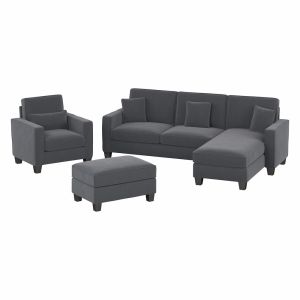 Bush Furniture - Stockton 102W Reversible Chaise Sectional, Accent Chair and Ottoman in Dark Gray Microsuede Fabric - SKT021DGM