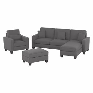 Bush Furniture - Stockton 102W Reversible Chaise Sectional, Accent Chair and Ottoman in French Gray Herringbone Fabric - SKT021FGH