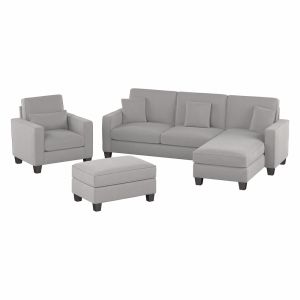 Bush Furniture - Stockton 102W Reversible Chaise Sectional, Accent Chair and Ottoman in Light Gray Microsuede Fabric - SKT021LGM