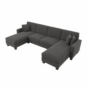 Bush Furniture - Stockton 130W Sectional Couch with Double Chaise Lounge in Charcoal Gray Herringbone - SNY130SCGH-03K