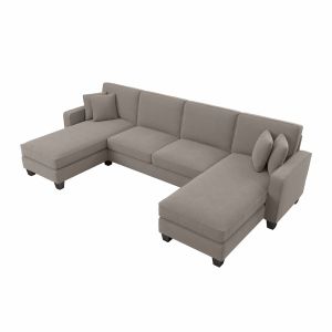 Bush Furniture - Stockton 130W Sectional Couch with Double Chaise Lounge in Beige Herringbone - SNY130SBGH-03K
