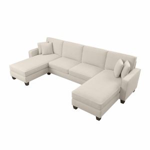 Bush Furniture - Stockton 130W Sectional Couch with Double Chaise Lounge in Cream Herringbone - SNY130SCRH-03K
