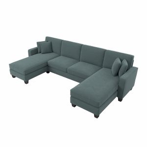 Bush Furniture - Stockton 130W Sectional Couch with Double Chaise Lounge in Turkish Blue Herringbone - SNY130STBH-03K