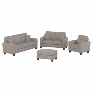 Bush Furniture - Stockton 85W Sofa w 61W Loveseat, Accent Chair and Ottoman in Beige Herringbone Fabric - SKT020BGH