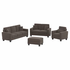 Bush Furniture - Stockton 85W Sofa w 61W Loveseat, Accent Chair and Ottoman in Chocolate Brown Microsuede Fabric - SKT020CBM