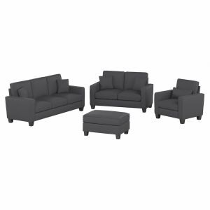 Bush Furniture - Stockton 85W Sofa w 61W Loveseat, Accent Chair and Ottoman in Charcoal Gray Herringbone Fabric - SKT020CGH