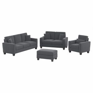 Bush Furniture - Stockton 85W Sofa w 61W Loveseat, Accent Chair and Ottoman in Dark Gray Microsuede Fabric - SKT020DGM
