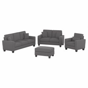 Bush Furniture - Stockton 85W Sofa w 61W Loveseat, Accent Chair and Ottoman in French Gray Herringbone Fabric - SKT020FGH