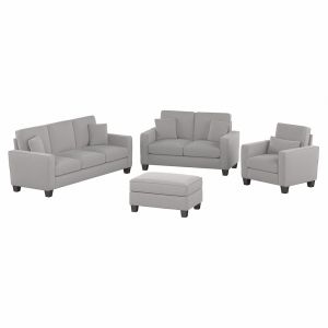 Bush Furniture - Stockton 85W Sofa w 61W Loveseat, Accent Chair and Ottoman in Light Gray Microsuede Fabric - SKT020LGM