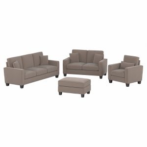 Bush Furniture - Stockton 85W Sofa w 61W Loveseat, Accent Chair and Ottoman in Tan Microsuede Fabric - SKT020TNM