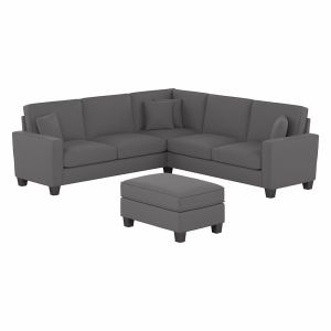 Bush Furniture - Stockton 99W L Sectional w Ottoman in French Gray Herringbone Fabric - SKT003FGH