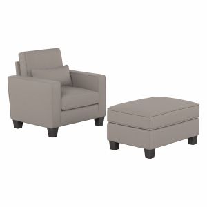 Bush Furniture - Stockton Accent Chair w Ottoman in Beige Herringbone Fabric - SKT010BGH