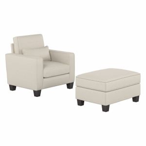 Bush Furniture - Stockton Accent Chair w Ottoman in Cream Herringbone Fabric - SKT010CRH