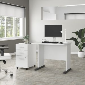 Bush Furniture - Studio A 36W Small Computer Desk with 3 Drawer Mobile File Cabinet in White - STA005WHSU