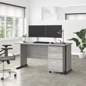 Bush Furniture - Studio A 60W Computer Desk with 3 Drawer Mobile File Cabinet in Platinum Gray - STA002PGSU