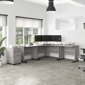 Bush Furniture - Studio A 83W Large Corner Desk with 3 Drawer Mobile File Cabinet in Platinum Gray - STA003PGSU
