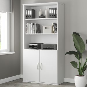 Bush Furniture - Studio A Tall 5 Shelf Bookcase with Doors in White - STA010WH