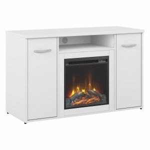 Bush Furniture - Studio C 48W Office Storage Cabinet with Doors and Electric Fireplace in White - STC058WH
