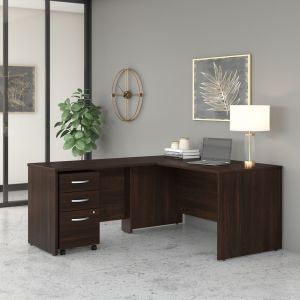 Bush Furniture - Studio C 60W x 30D L Shaped Desk with Mobile File Cabinet and 42W Return in Black Walnut - STC008BWSU