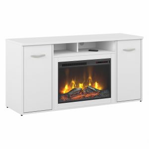 Bush Furniture - Studio C 60W Office Storage Cabinet with Doors and Electric Fireplace in White - STC059WH